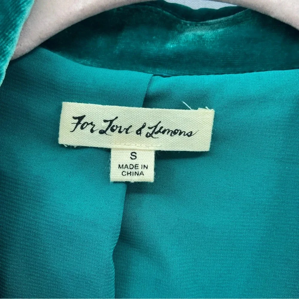 For Love & Lemons Viva Emerald Silk Blend Velvet Blazer Size Small - Picture 3 of 14